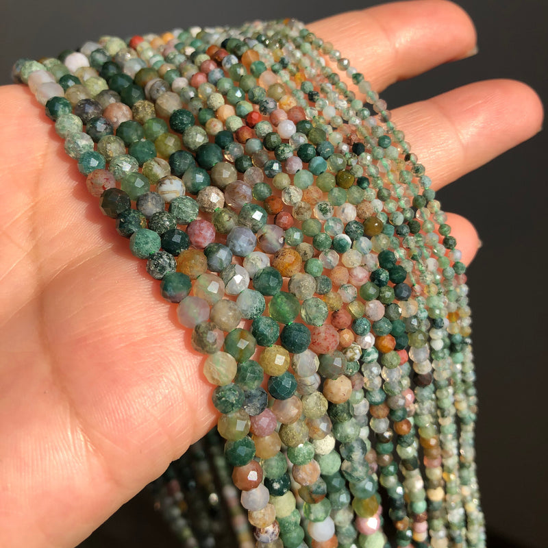 Natural Faceted India Agates Stone Beads Round Loose Spacer Beads for Jewelry Making DIY Bracelet Accessories 15&#39;&#39;Inches 2 3 4mm