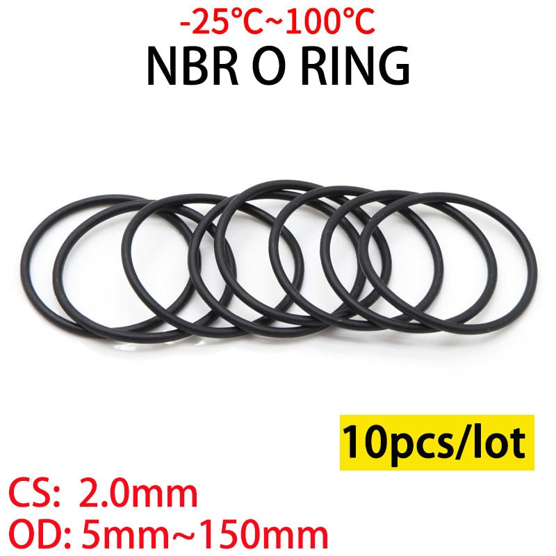 10pcs NBR O Ring Seal Gasket Thickness CS 2mm OD 5~150mm Nitrile Butadiene Rubber Spacer Oil Resistance Washer Round Shape Black - KiwisLove