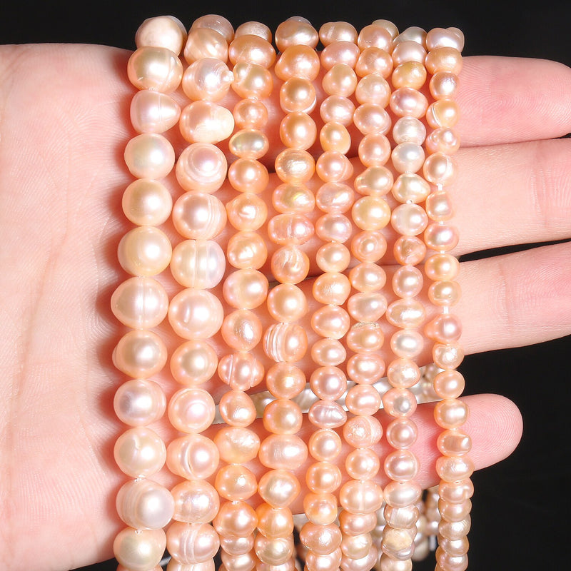 Natural Freshwater Pearl White Pink Purple Oval Punch Pearls Beads for DIY Craft Bracelet Necklace Jewelry Making 15&#39;&#39; Strand