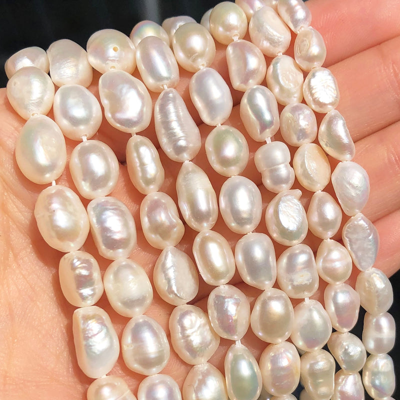 Fine Natural Pearl Beads Oval White Freshwater Pearls Punch Beads for DIY Craft Bracelet Necklace Jewelry Making 15&#39;&#39;inches