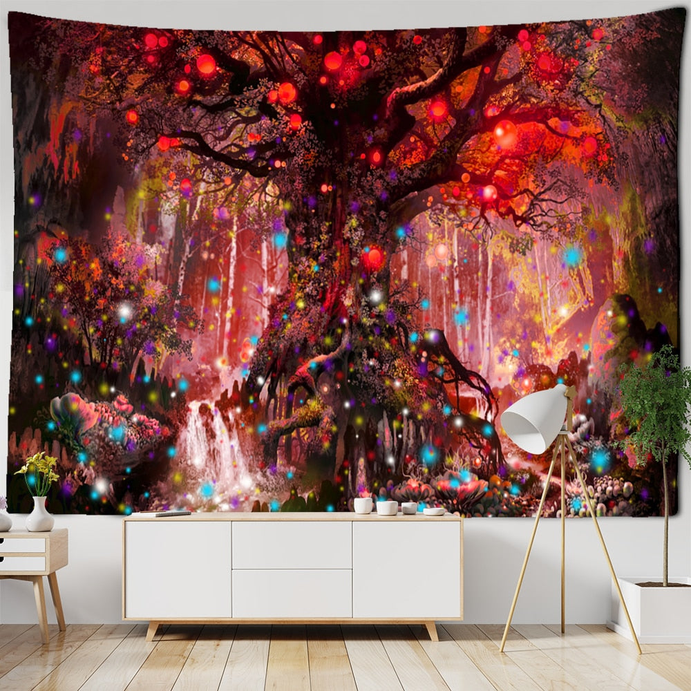 Lantern Tree Of Life Tapestry Wall Hanging Psychedelic Witchcraft Mystery Tapiz Hippie Good Luck Background Cloth Home Decor - KiwisLove