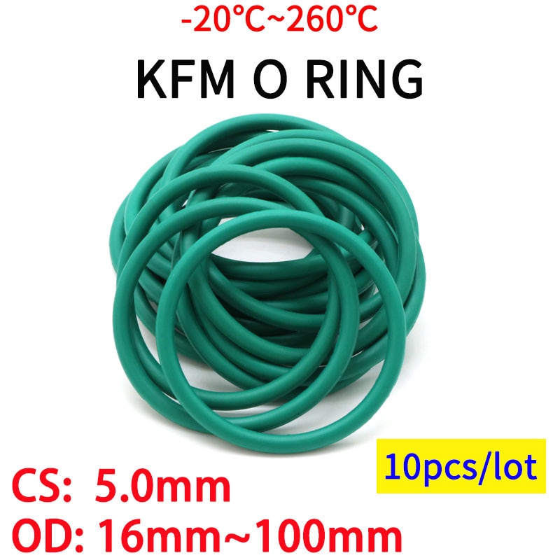 10pcs CS 5.0 mm OD 16~100 mm Green FKM Fluorine Rubber O Ring Sealing Gasket Insulation Oil High Temperature Resistance Green - KiwisLove