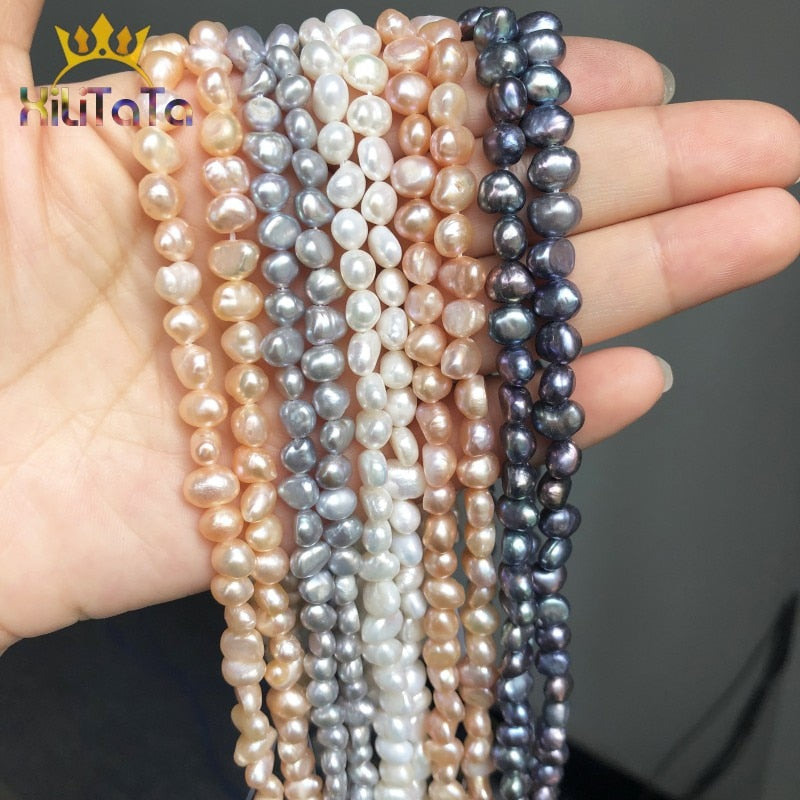 6-7mm Irregular Beads Natural White Pink Black Purple Freshwater Pearl Beads For Women DIY Making Jewelry Bracelet Accessories - KiwisLove