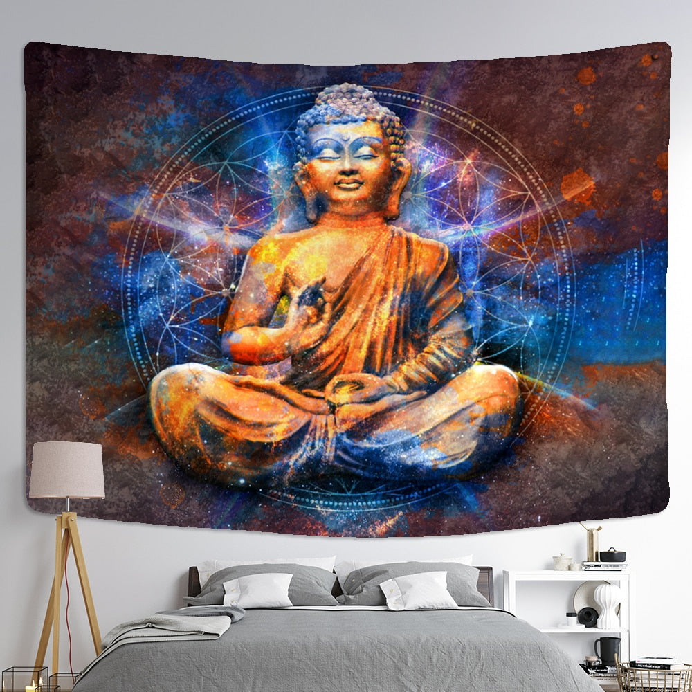 Psychedelic Indian Buddha Tapestry Wall Hanging Bohemian Religious Belief Tarot Card Hippie Mandala Home Decor - KiwisLove