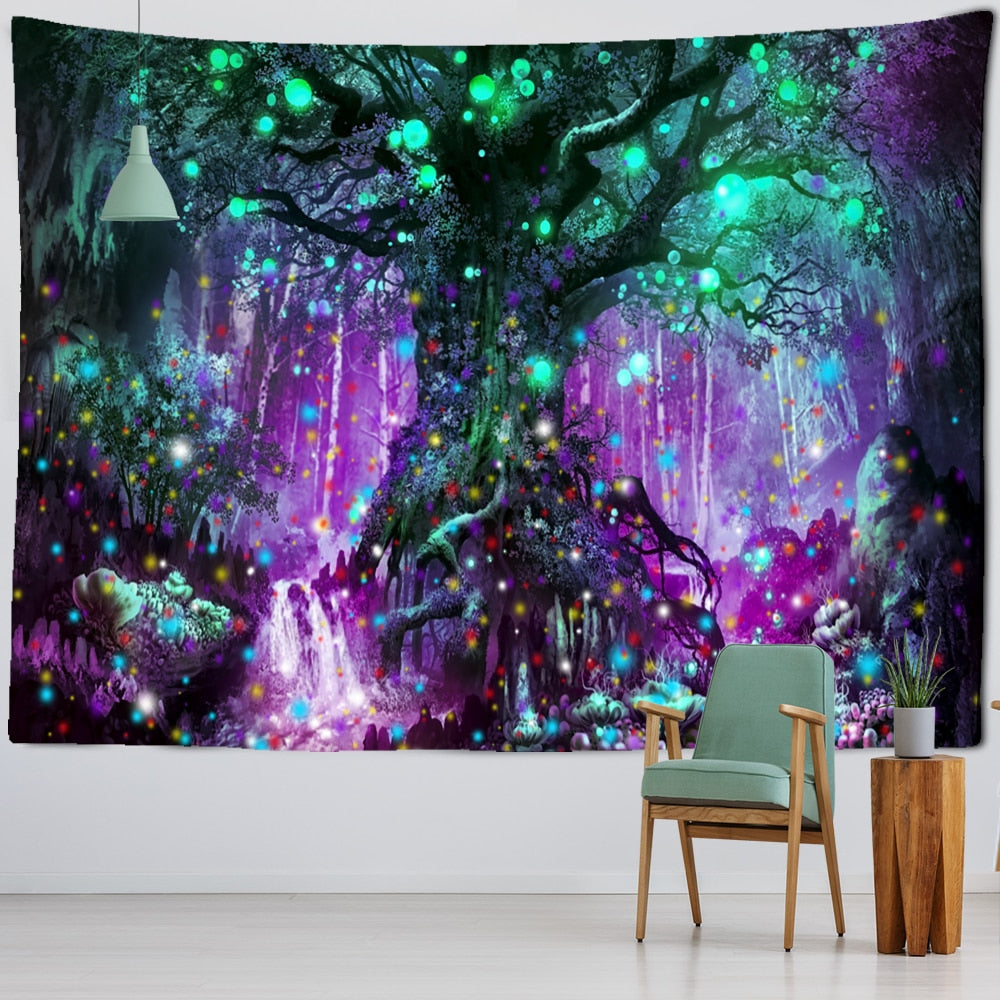 Lantern Tree Of Life Tapestry Wall Hanging Psychedelic Witchcraft Mystery Tapiz Hippie Good Luck Background Cloth Home Decor - KiwisLove