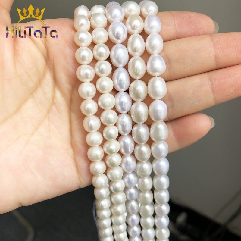 AAA Natural Beads Oval Shaped White Freshwater Pearl Beads For Jewelry DIY Making Bracelet Ear Studs Accessories 15&quot; 7-8mm 8-9mm - KiwisLove