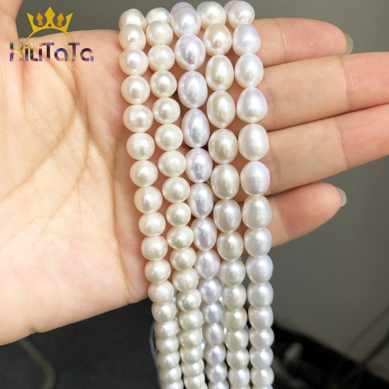 AAA Natural Beads Oval Shaped White Freshwater Pearl Beads For Jewelry DIY Making Bracelet Ear Studs Accessories 15&quot; 7-8mm 8-9mm - KiwisLove
