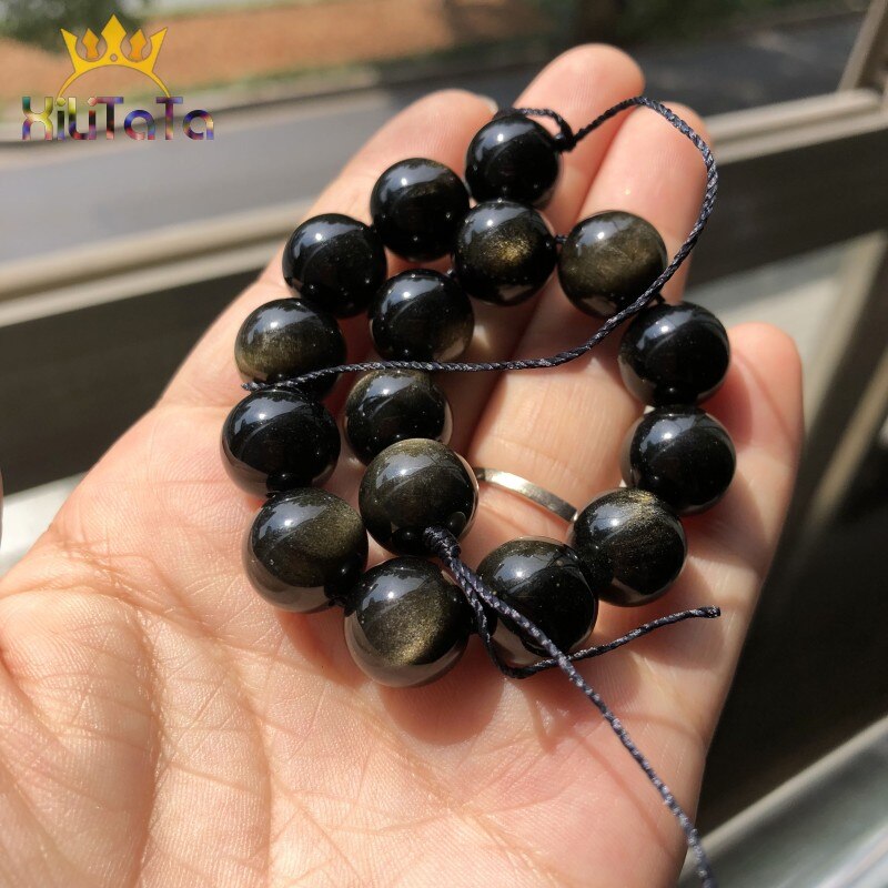 Natural Stone Beads Gold Obsidian Round Loose Beads For Jewelry Making DIY Bracelet Ear Studs Accessories 7.5&#39;&#39; 6/8/10/12mm - KiwisLove