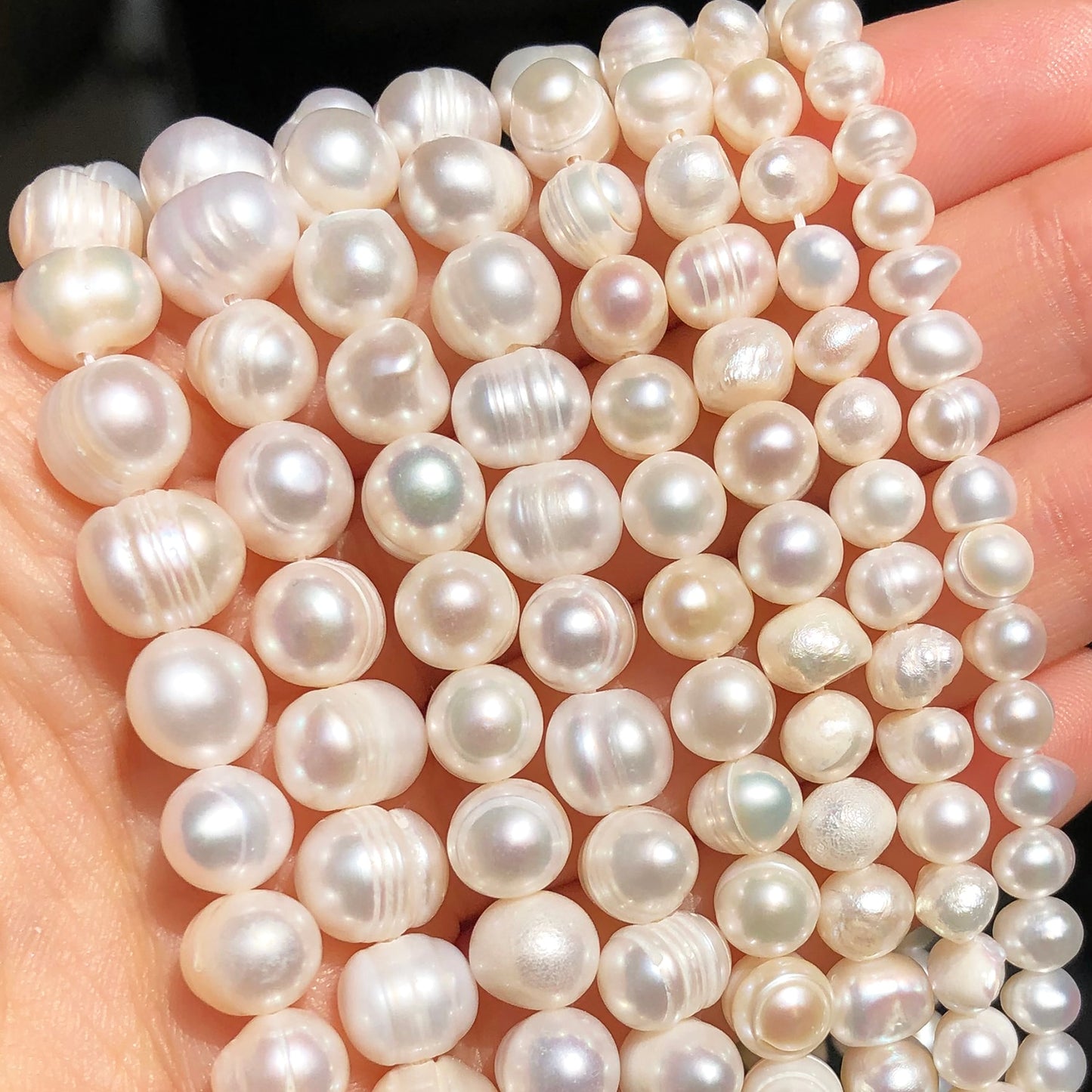 3-9mm Natural White Freshwater Pearls Punch Pearl Beads for DIY Women Elegant Necklace Bracelet Jewelry Making 15'' Wholesale - KiwisLove