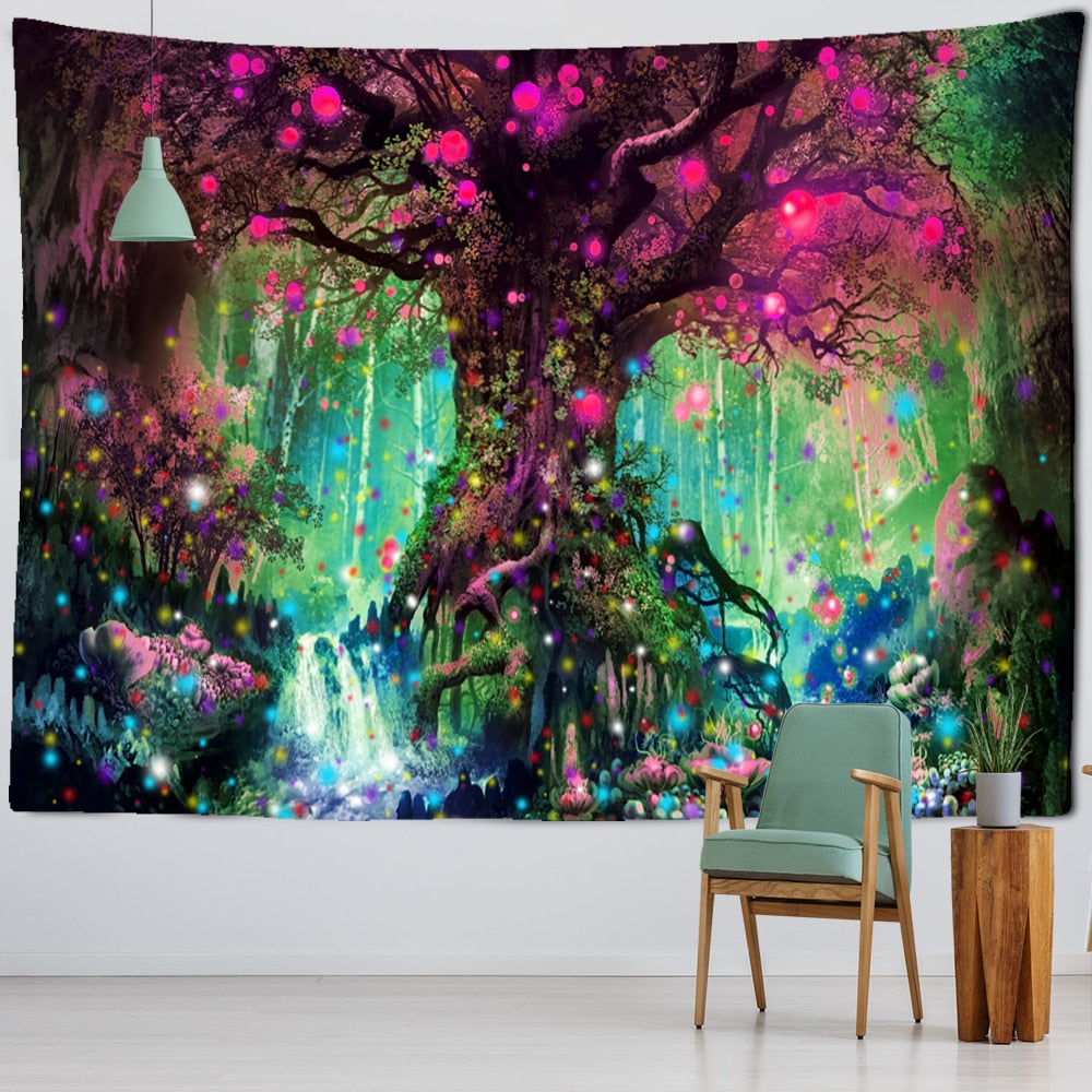 Lantern Tree Of Life Tapestry Wall Hanging Psychedelic Witchcraft Mystery Tapiz Hippie Good Luck Background Cloth Home Decor - KiwisLove