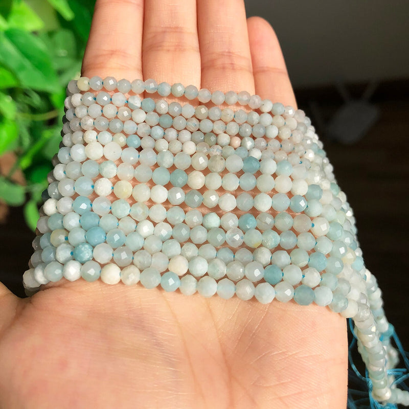 Natural Faceted Blue Amazonite Gem Stone Waist Beads for Jewelry Making DIY Bracelet Earrings Accessories 15&#39;&#39; 3 4mm Wholesale