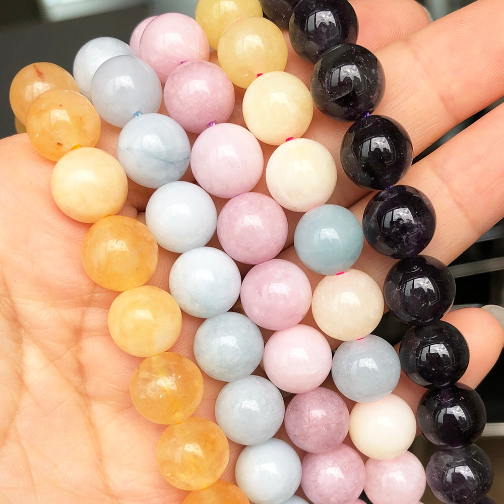 Round Amethysts Morganite Opal Aquamarines Stone Beads 6 8 10mm Loose Spacer Beads for Jewelry Making DIY Bracelet Accessories - KiwisLove