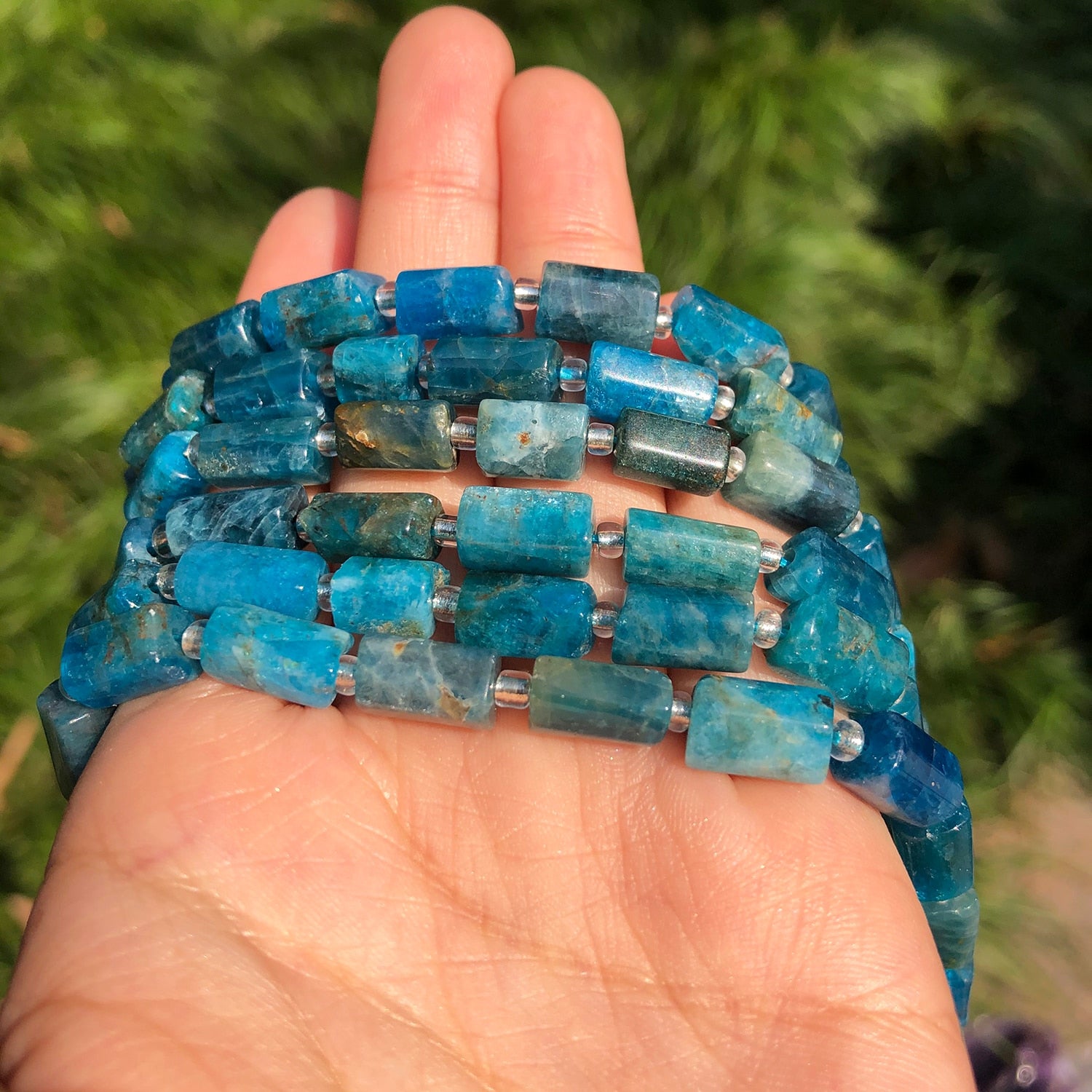 Natural Stone Column Shape Faceted Blue Apatite Loose Spacer Beads for Jewelry DIY Making Charms Bracelet Earrings Accessories - KiwisLove