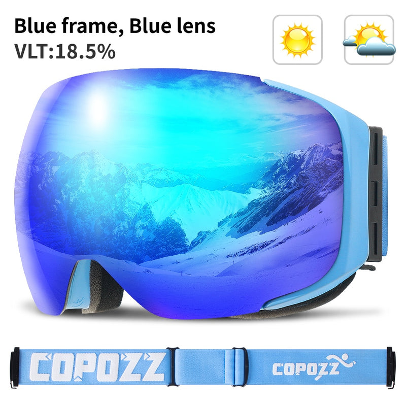 COPOZZ Magnetic Ski Goggles with Quick-Change Lens and Case Set 100% UV400 Protection Anti-fog Snowboard Goggles for Men &amp; Women - KiwisLove