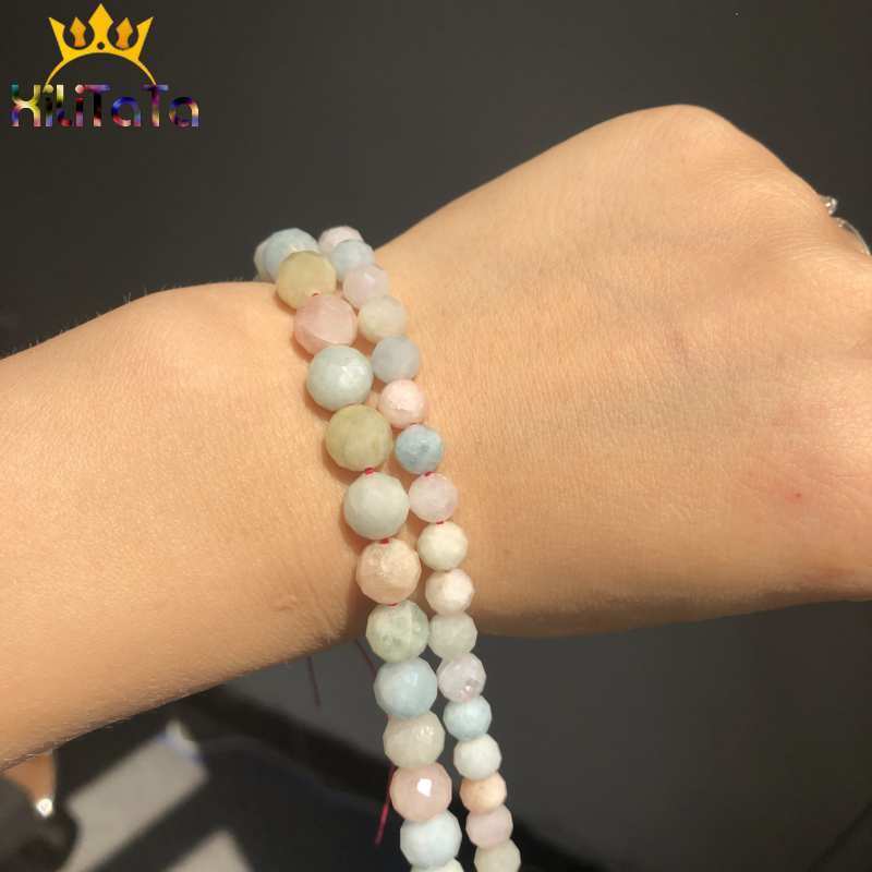 19cm Colorful Natural Morganite Stone Beads Faceted Round Loose Beads For DIY Jewelry Making Bracelets Accessories 15&#39;&#39; 6/8mm - KiwisLove