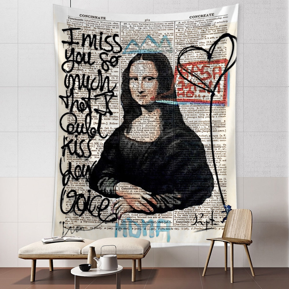 Mona Lisa Graffiti Tapestry Wall Hanging Boho Style Psychedelic Witchcraft Hippie Tapiz Bedroom Art Home Decor - KiwisLove
