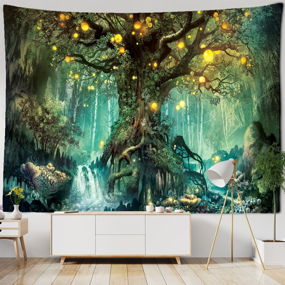 Lantern Tree Of Life Tapestry Wall Hanging Psychedelic Witchcraft Mystery Tapiz Hippie Good Luck Background Cloth Home Decor - KiwisLove