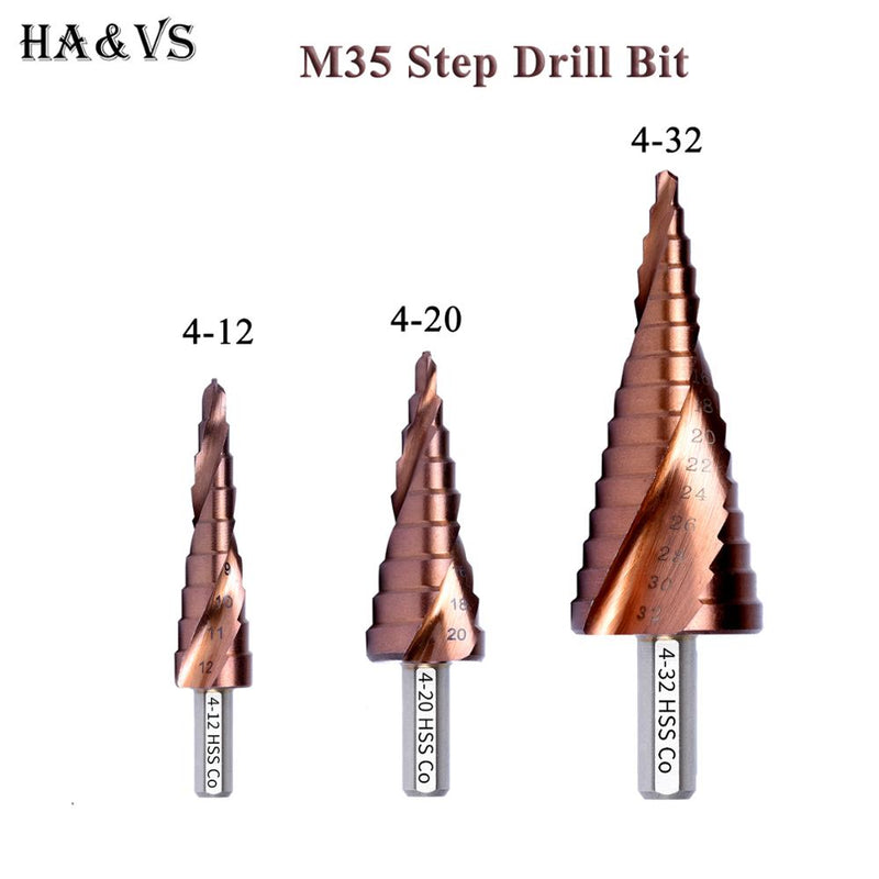 M35 5% Cobalt HSS Step Drill Bit HSS CO High-Speed Steel Cone Triangle Shank Metal Drill Bits Tool Set Hole Cutter For Stainles - KiwisLove