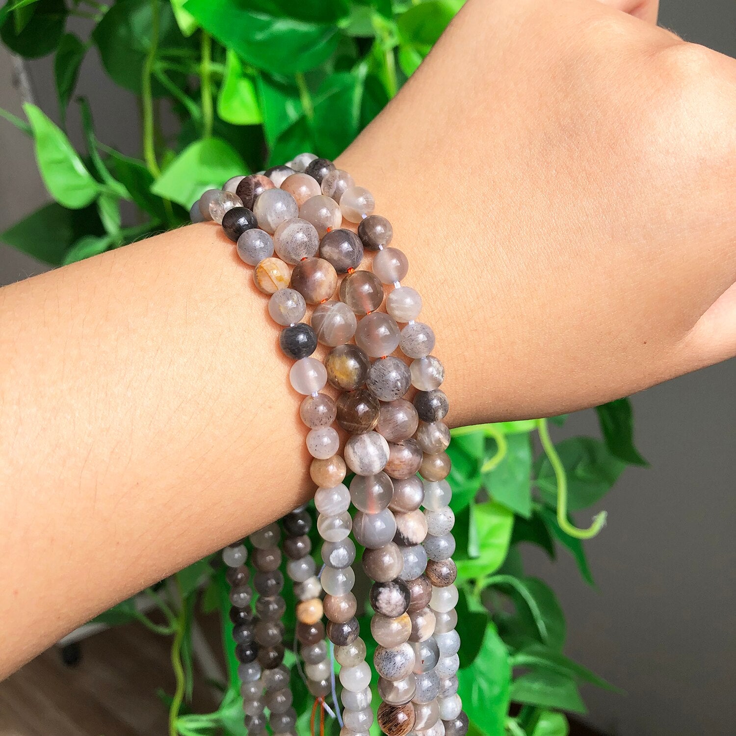 4-12mm Grey Black Sunstone Minerals Beads Natural Round Loose Moonstone Beads for Jewelry Making DIY Bracelet Accessories 15&#39;&#39; - KiwisLove