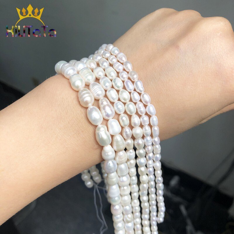 Natural Oval Shape Beads White Freshwater Pearl Beads For Women DIY Making Jewelry Bracelet Accessories 15&quot;4.5-5mm/5.5-6mm/7-8mm - KiwisLove