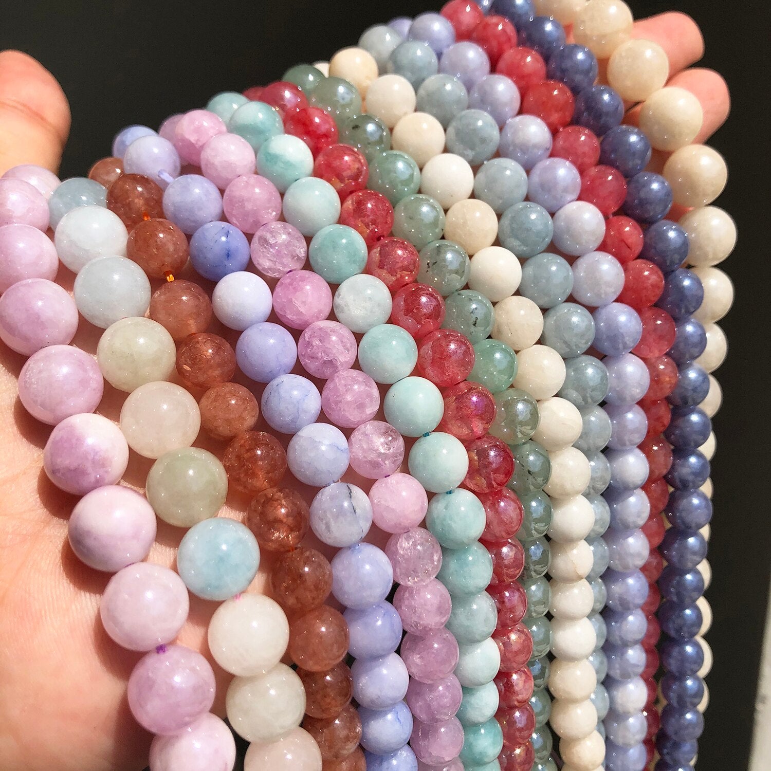 Natural Stone Pink Purple Blue Angelite Morganite Round Beads For Jewelry Jade Beads Making DIY Handmade Bracelet Neckalce 15&#39;&#39; - KiwisLove