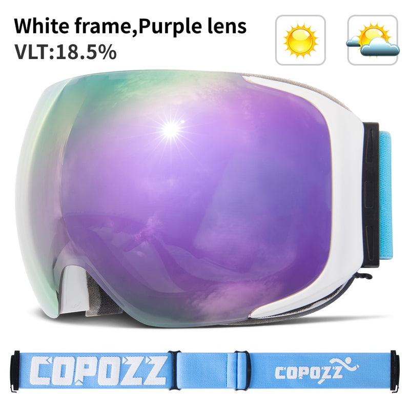 COPOZZ Magnetic Ski Goggles with Quick-Change Lens and Case Set 100% UV400 Protection Anti-fog Snowboard Goggles for Men &amp; Women - KiwisLove