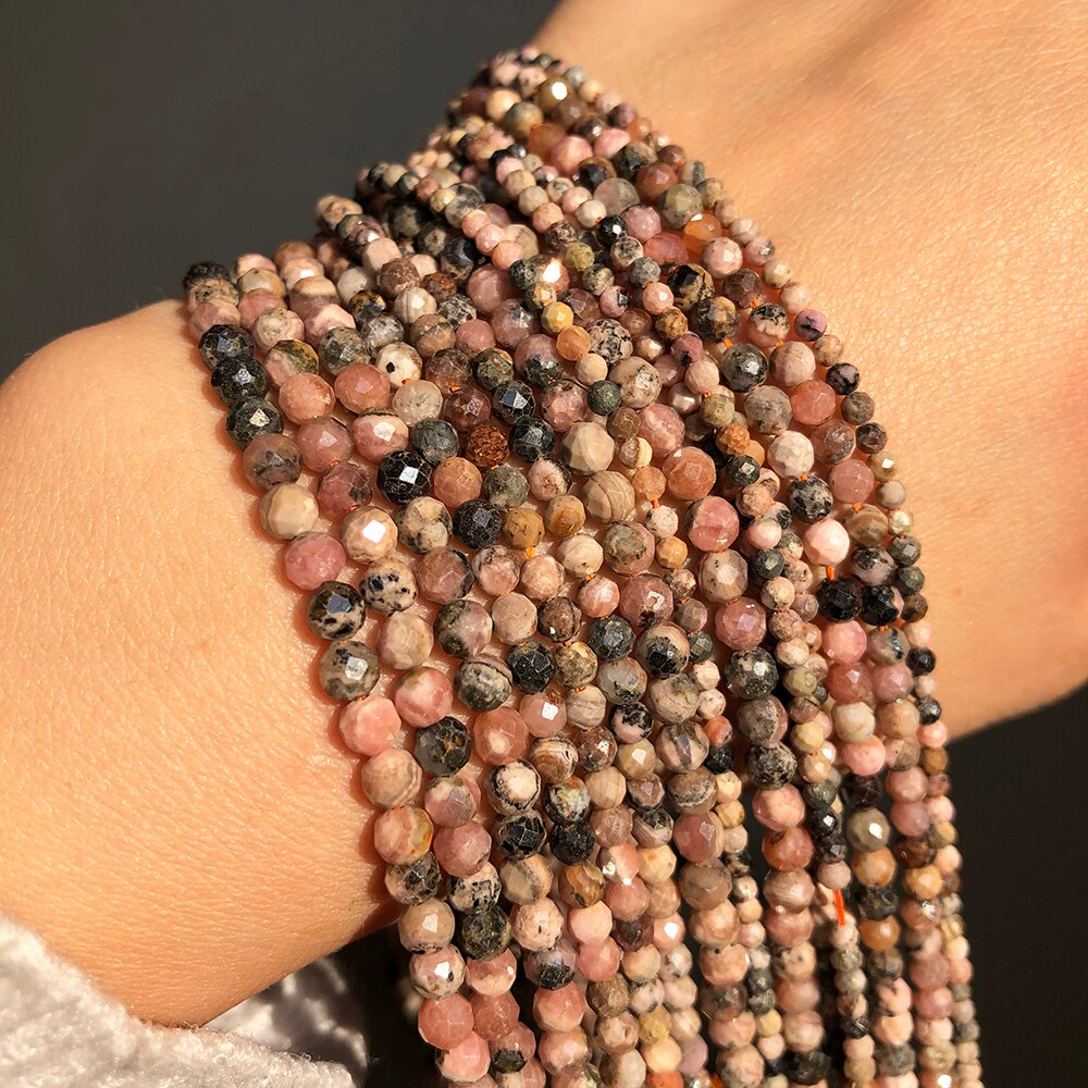 Natural Black Lace Rhodonite Stone Beads Faceted Gem Beads for Jewelry Making DIY Bracelet Earrings Accessories 15&#39;&#39; 2 3 4mm - KiwisLove