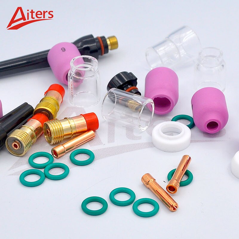 Welding torch kit 31PCS for TIG WP-17/18/26 Accessories Stubby Gas Lens Pyrex Glass Cup and collet Back Cup - KiwisLove
