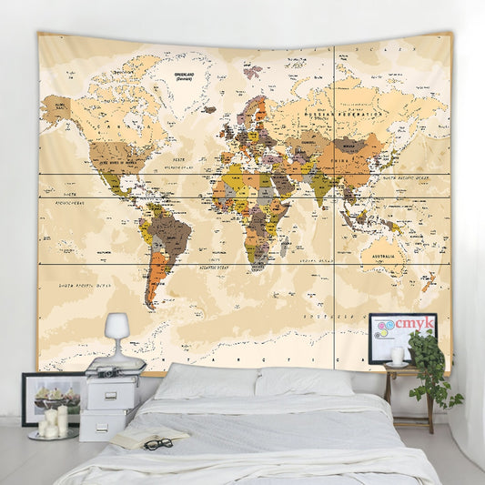 Retro World Map Wall Hanging Tapestry Sleeping Pad Wall Tapestry Art Round Towel Beach Blanket Decor - KiwisLove