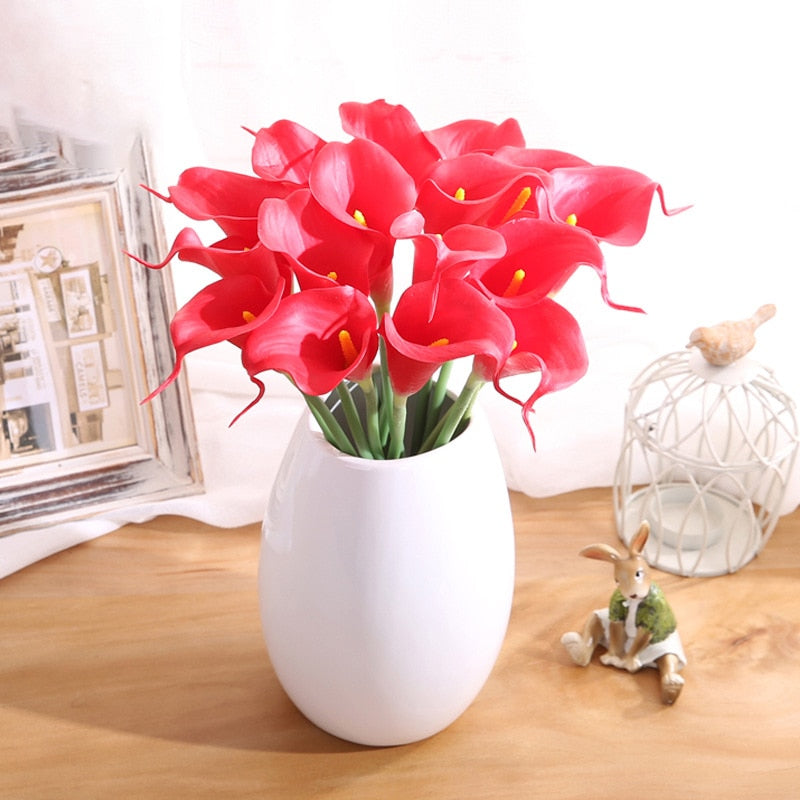 10Pcs PU Artificial Flowers Calla Lily Real Touch Bridal Bouquet High Quality Fake Flower Wedding Home Table Decoration Autumn - KiwisLove