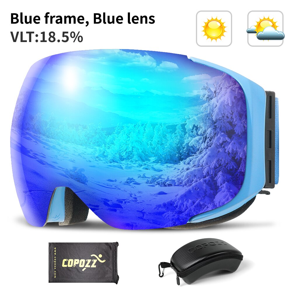COPOZZ Brand Magnetic Snowboard Ski Goggles with Case 100% Anti-fog UV400 Double lens Protection Men and Women Snow Ski Glasses - KiwisLove