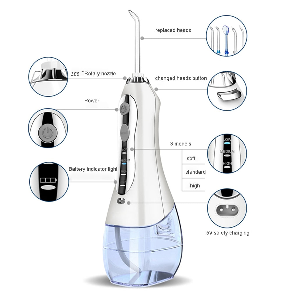 Azdent Oral Irrigator USB Rechargeable Water Flosser Portable Cordless Travel Foldable Dental Teeth Cleaner - KiwisLove