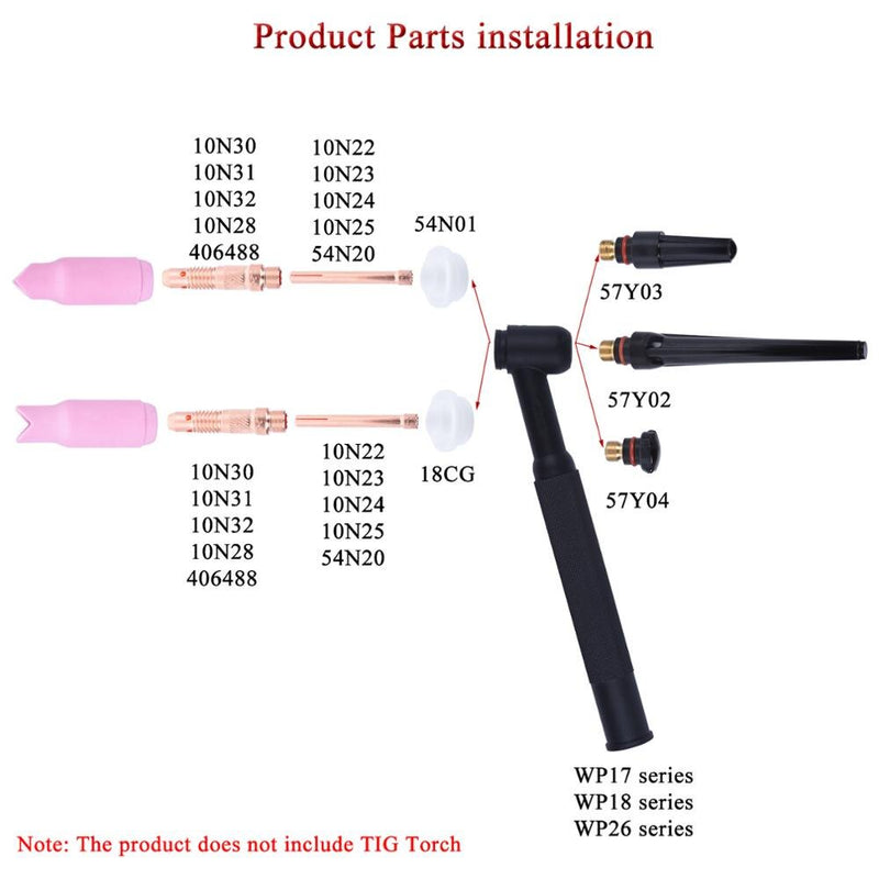 24Pcs TIG Welding Torch Inside Outside Angle Gas Lens For WP17 WP18 WP26 TIG Back Cap Collet Bodies Spares Kit Accessories - KiwisLove
