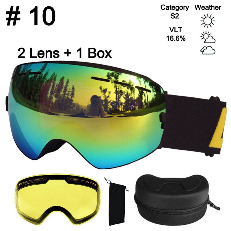 LOCLE Anti-fog Ski Goggles UV400 Ski Glasses Double Layers Skiing Snowboard - KiwisLove