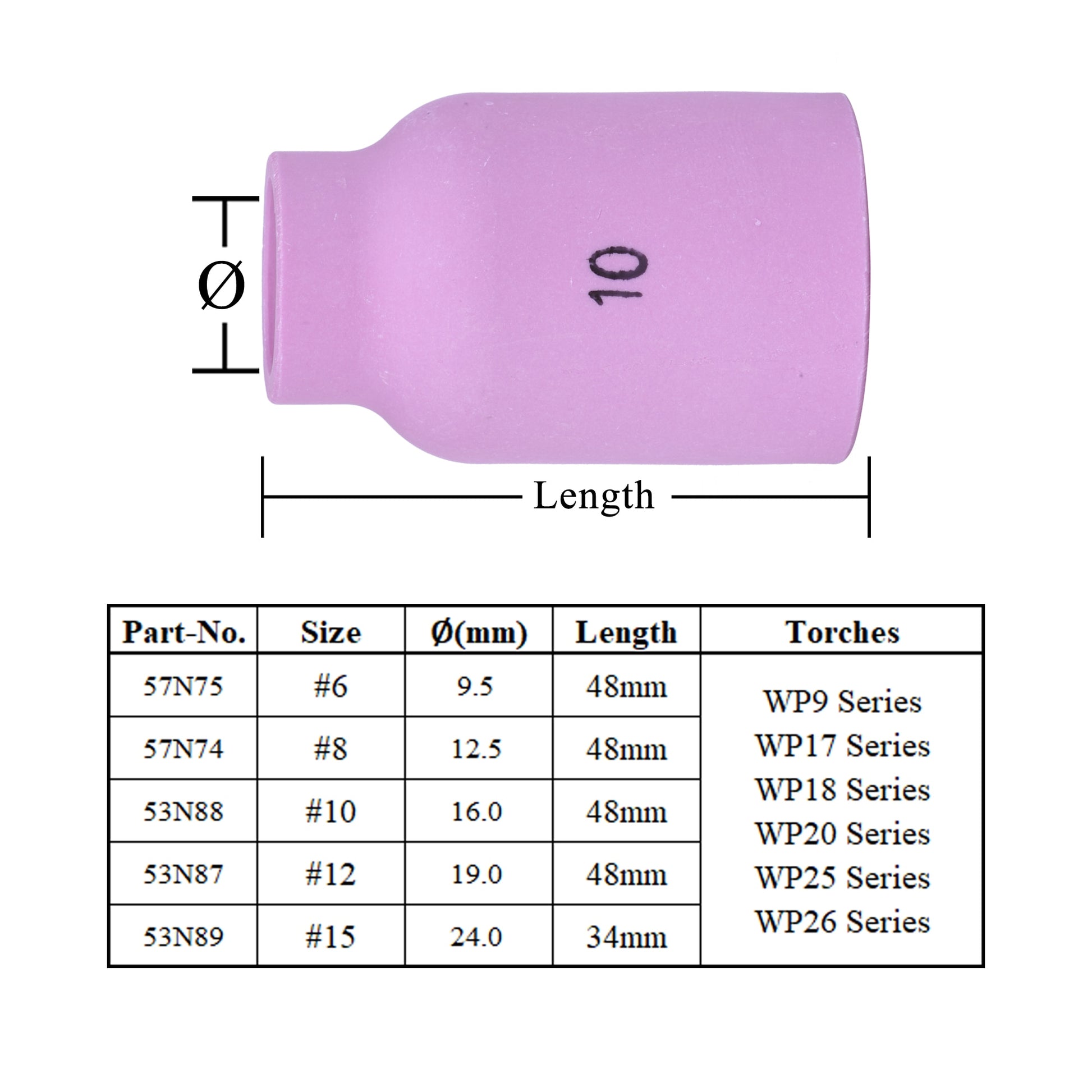 10Pcs Per Box 48/34mm 57N74 57N75 53N87 53N88 53N89 Alumina Nozzles For TIG WP9 20 WP17 18 26 Welding Torch Ceramic Accessories - KiwisLove