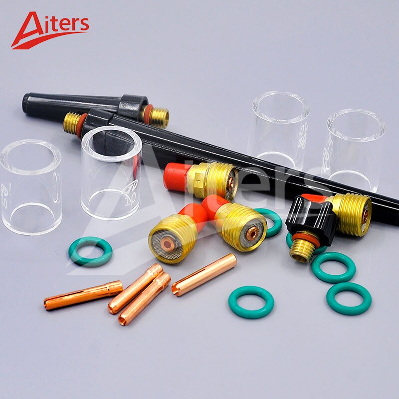 21PCS/Set WP9 20 25 Torch Welding Accessories Kit with #10 Pyrex Glass Cup and Small Stubby Gas Lens - KiwisLove