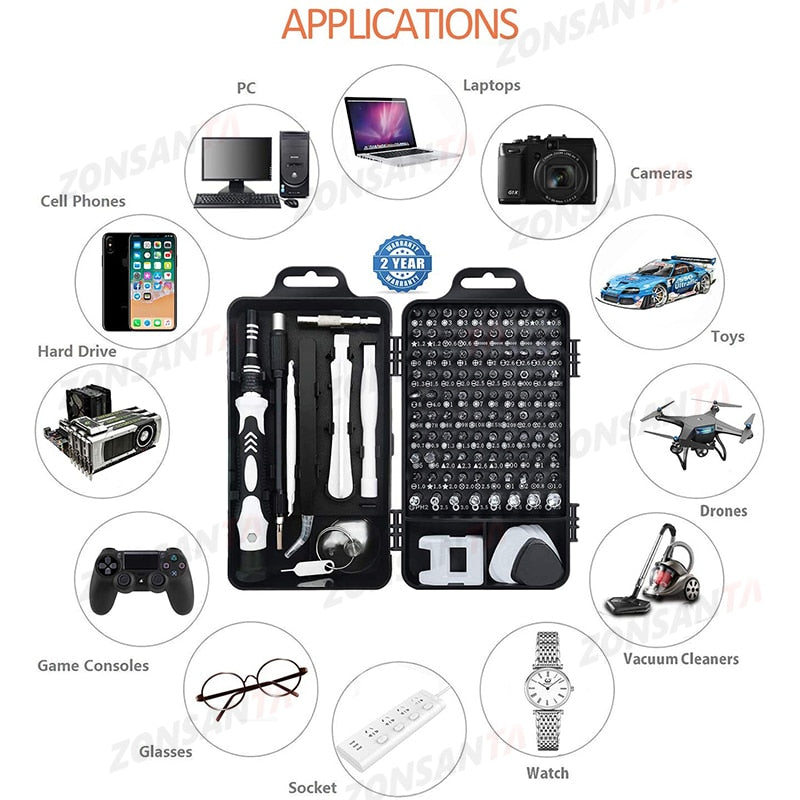 ZONSANTA 115 in 1 Precision Screwdriver Set Magnetic Screw Driver Bit Set Phillips Torx Hex Phone Repair Device Hand Tools Kit - KiwisLove