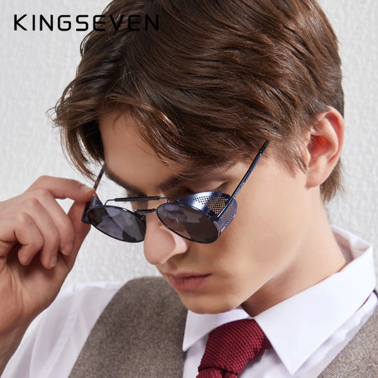 KINGSEVEN Fashion Gothic Steampunk Sunglasses Polarized Men Women Brand Designer Vintage Round Metal Frame Sun Glasses Eyewear - KiwisLove