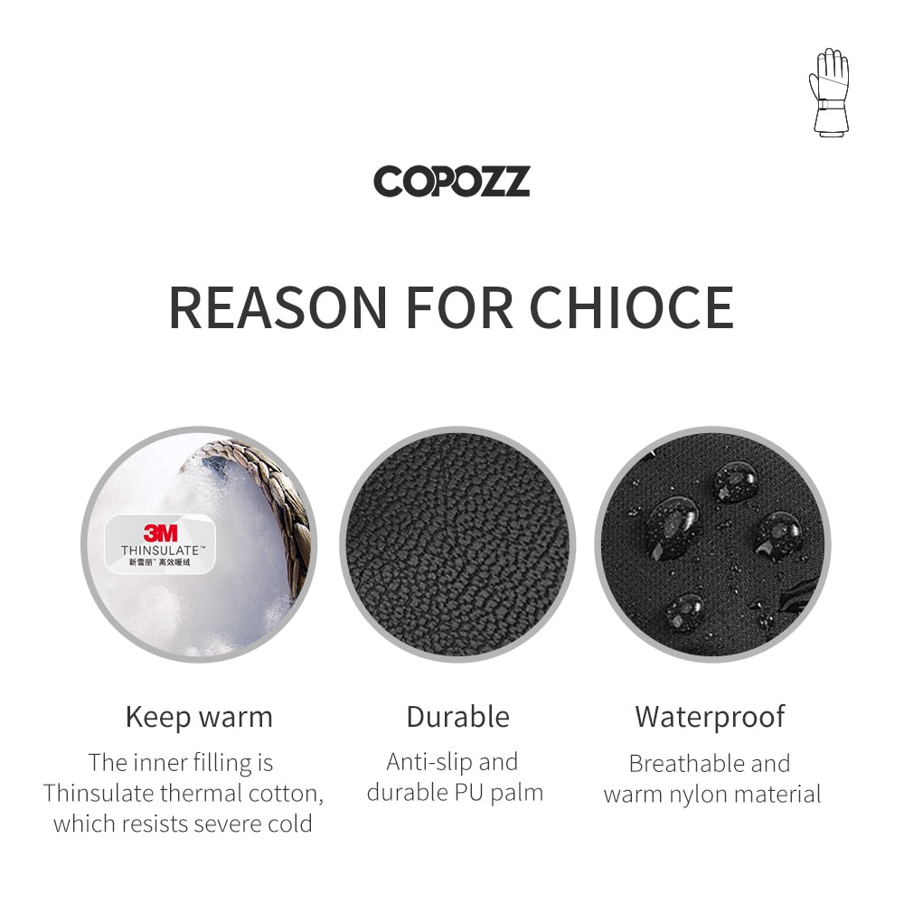 COPOZZ Men Women Ski Gloves Ultralight Waterproof Winter Warm Gloves Snowboard Gloves Motorcycle Riding Snow Windproof Gloves - KiwisLove