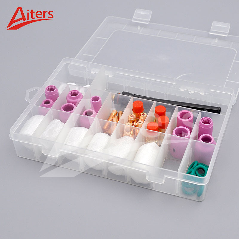 TIG 49PCS Consumables Stubby Gas Lens For WP17 WP18 WP26 Pyrex Glass Cup Spares Kit - KiwisLove