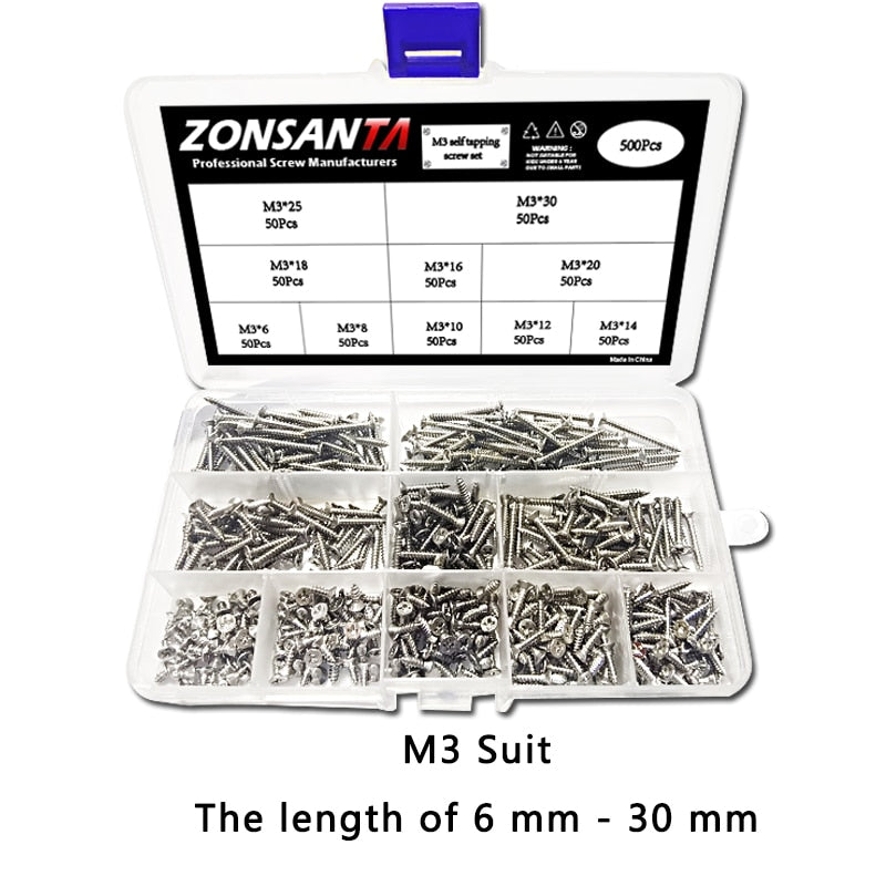 ZONSANTA M2 M3 M4 Self Tapping Screw Cross Countersunk Head Wood Screw Set 304 stainless steel Phillips Flat Head Screws DIY - KiwisLove