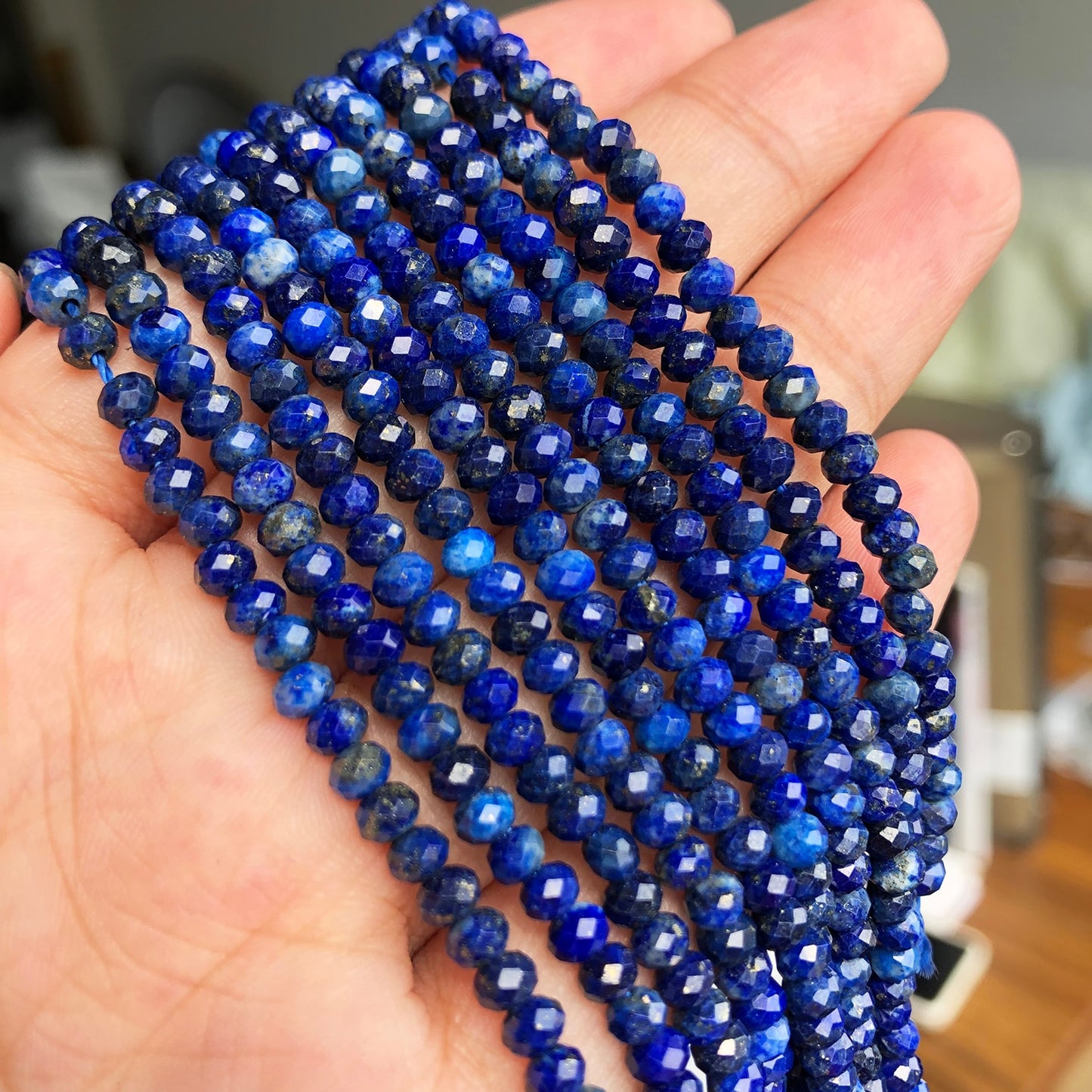 4x3mm Natural Faceted Lapis Lazuli Stone Waist Beads Small Round Loose Rondelle Beads for Jewelry Making DIY Bracelet Earrings - KiwisLove