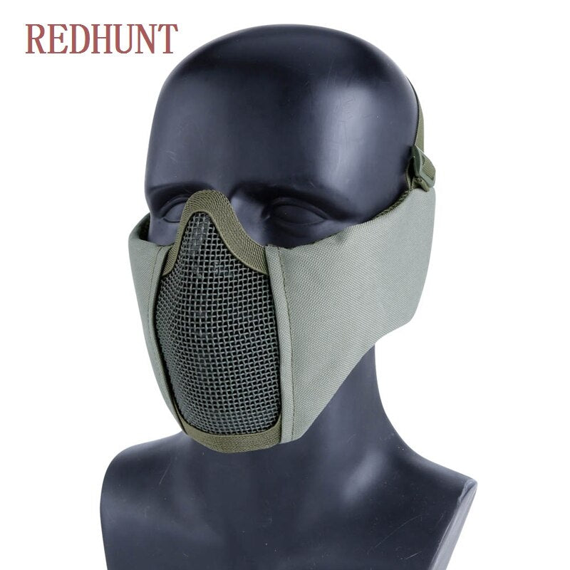 Tactical Half Face Mask Breathable Low-carbon Steel Mesh with Ear Protective for CS Hunting Paintball Shooting Protective - KiwisLove