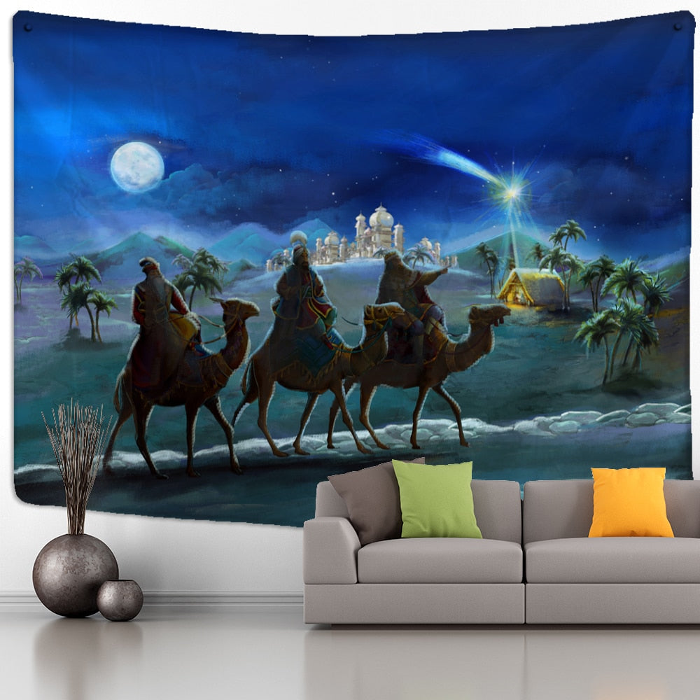 Camel Starlight Oil Painting Tapestry Wall Hanging Christmas Bohemian Style Psychedelic Witchcraft Mystery Home Decor - KiwisLove