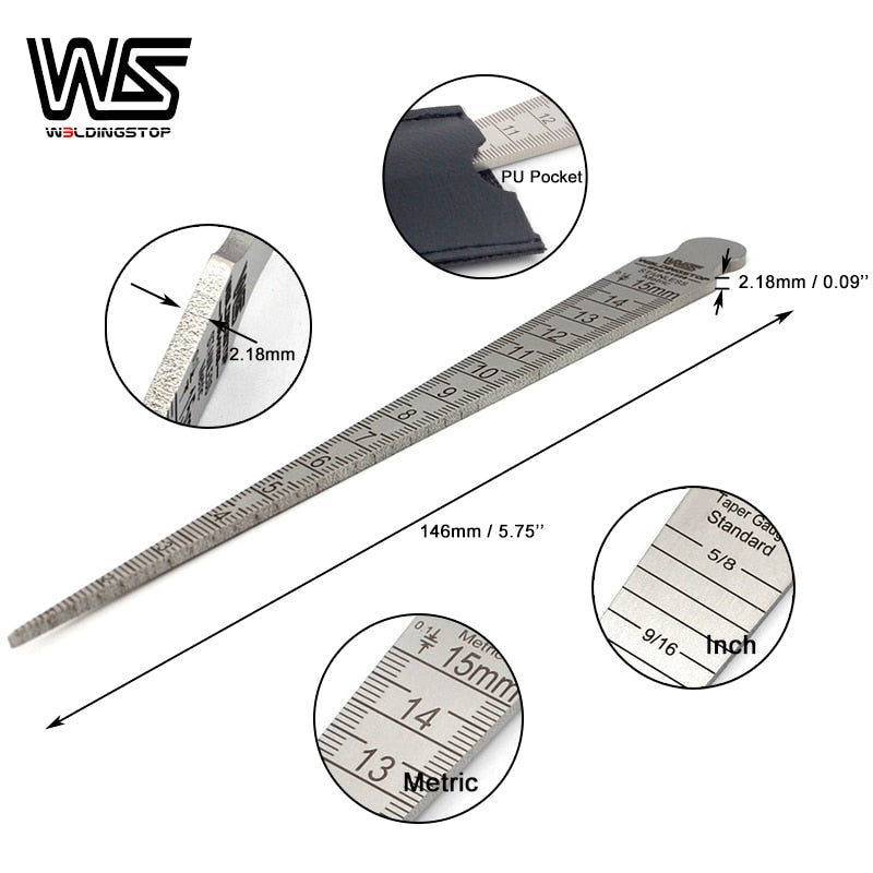 WS Genuine S/S 1-15mm Taper Gauge Feeler Gap Hole slot width gap hole size welding ruler measuring tool - KiwisLove