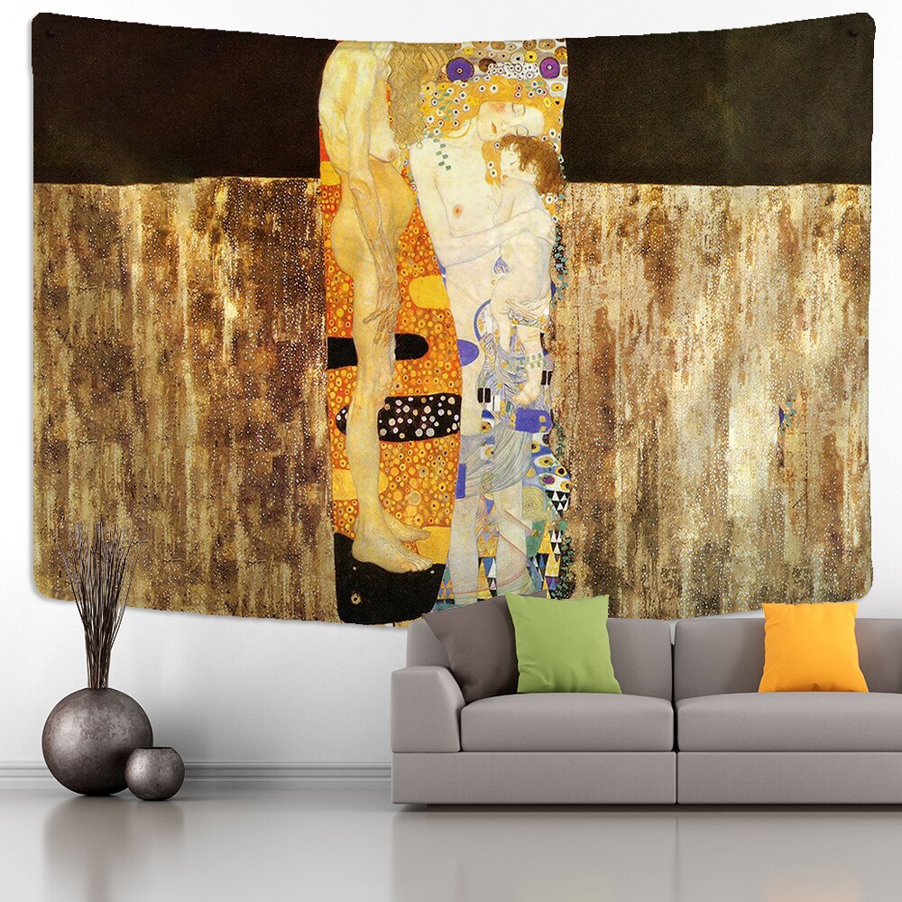 Gustav Klimt  Tapestry Wall Hanging Kiss Of Gold Abstract Art Decoration Polyester Blanket Yoga Mat Home Bedroom Art - KiwisLove