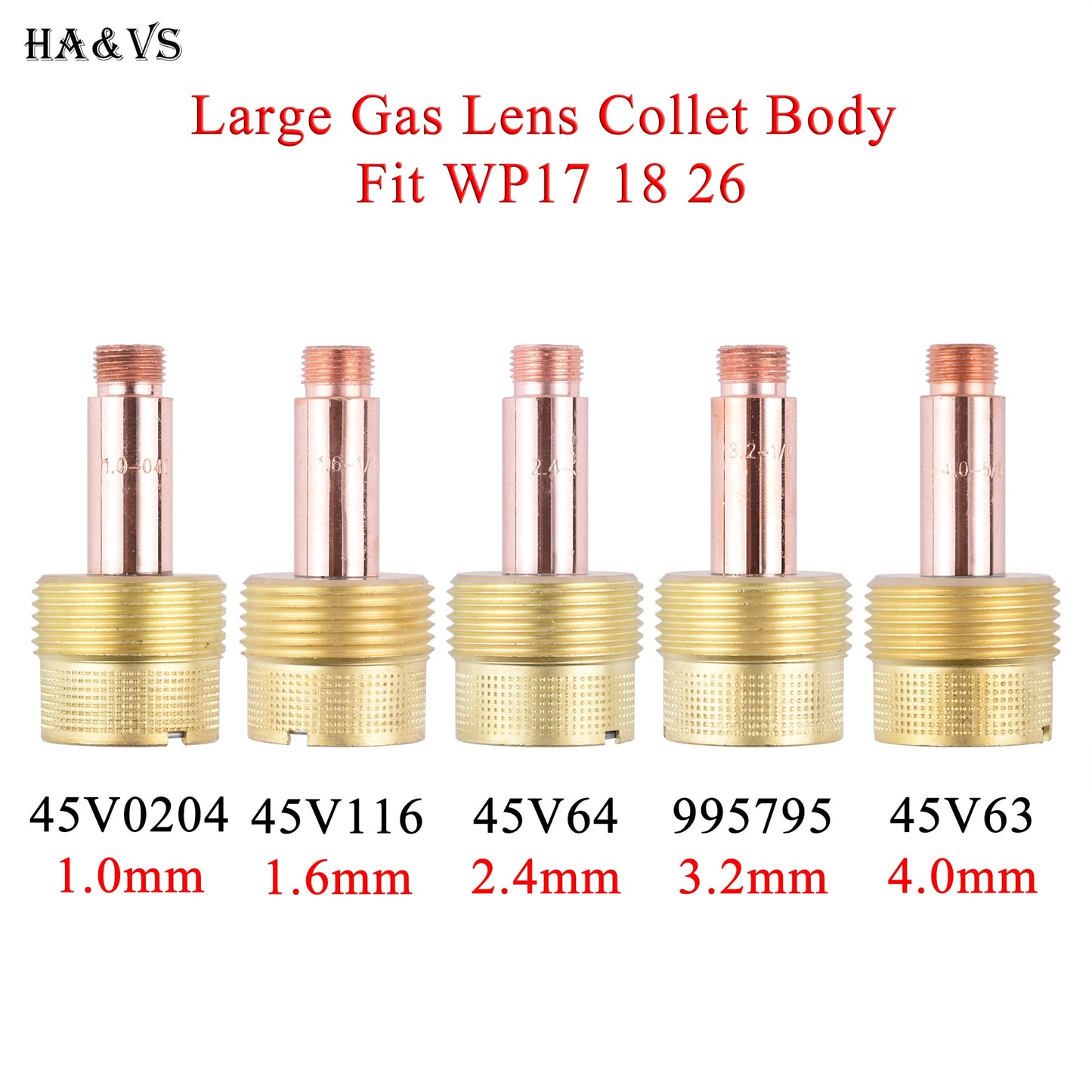 2/5Pcs 1.0/1.6/2.4/3.2/4.0mm Large Gas Lens Collet Body 45V0204 45V116 45V64 995795 45V63 For TIG WP17/18/26 Welding Torch Kit - KiwisLove