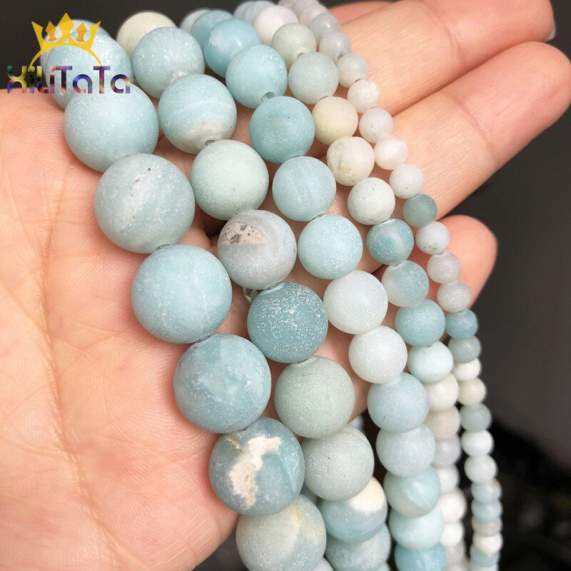 Natural Matte Stone Beads Blue Amazonite Round Loose Spacer Beads For Jewelry Making Round Beads 4 6 8 10 12mm DIY Bracelet 15&#39;&#39;