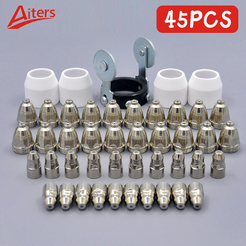 P80 Kit 45PCS Ceramic Shield Cup Electrodes and Nozzles for 60A 80A 100A Cutting Torch with Bracket Guide Wheel