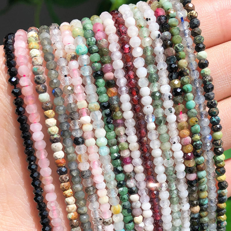 3*2mm Natural Stone Seed Beads Small Moonstone Turquoises Agates Opal Rondelle Beads for Jewelry Women Waist Bracelet Making Diy - KiwisLove